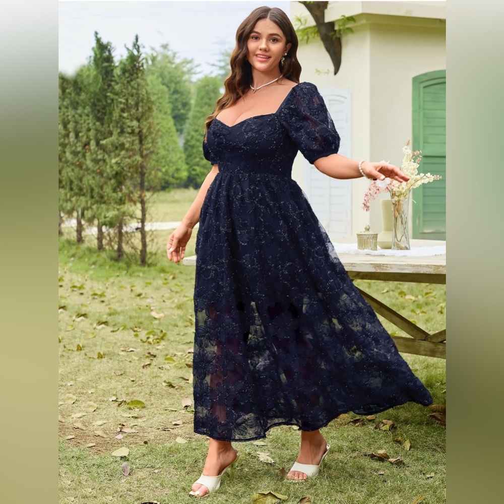 2025 Cocktail Formal Guest 3D Lace Sweetheart Neckline Puff Sleeve A Line Dress